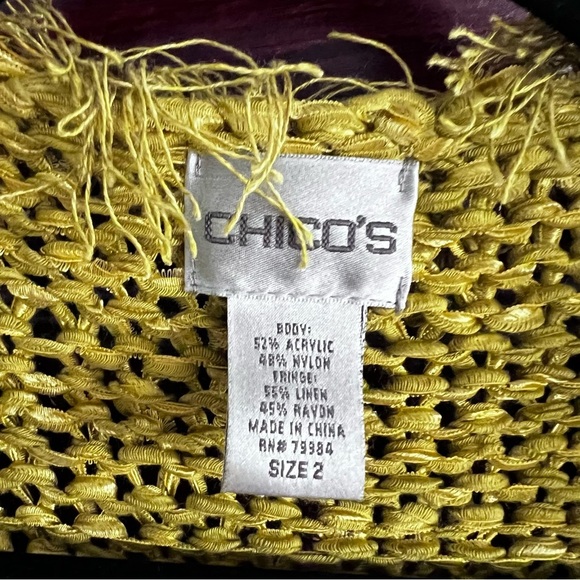 Vintage Chicos Linen Blend Chartreuse Lagonlook Cardigan Fringe size Large - Picture 4 of 13